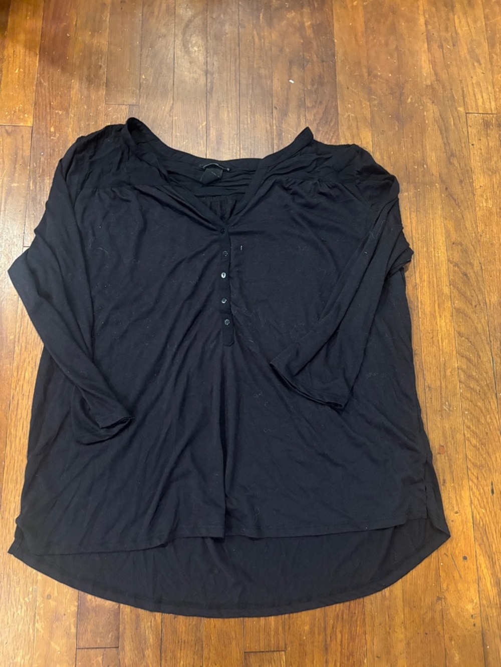 H&M Black Long-Sleeve V-Neck Henley Top